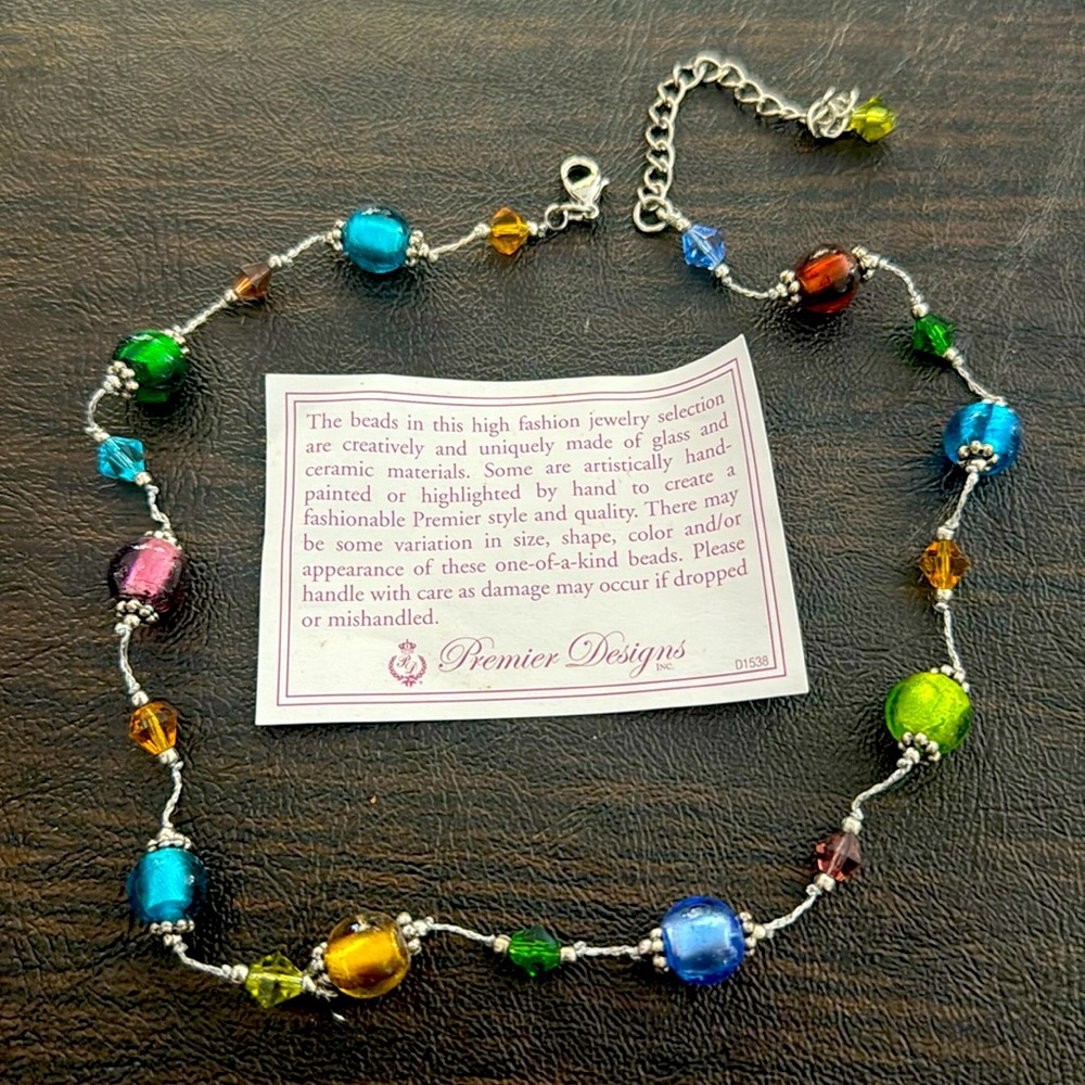 Premier Designs Beaded Jewel Tone Silver Necklace